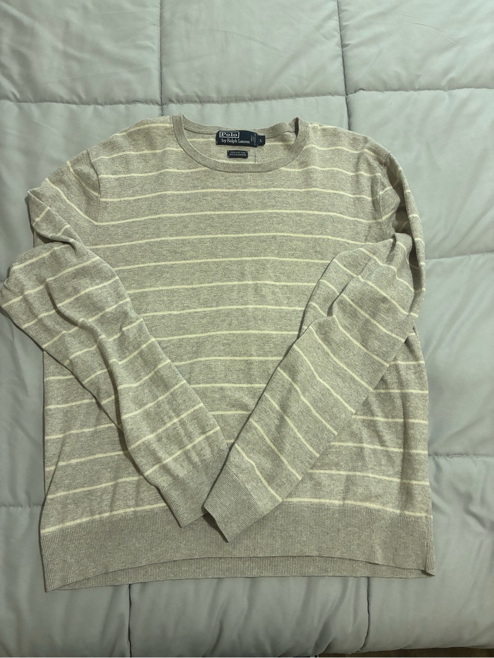 Ralph Lauren Beige and Cream Striped Crewneck Sweater